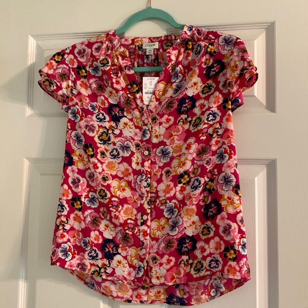 J.Crew floral cap sleeve blouse